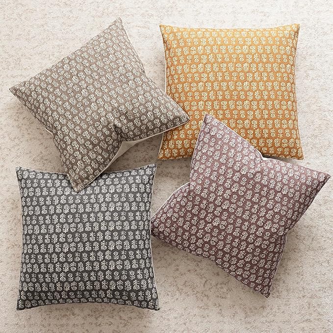 Foindtower Set of 2 Decorative Vintage Floral Print Throw Pillow Cover Neutral Modern Farmhouse Cushion Covers Boho Home Decor For Sofa Couch Chair Bedroom Living Room Outdoor,18×18 Inch,Golden Orange