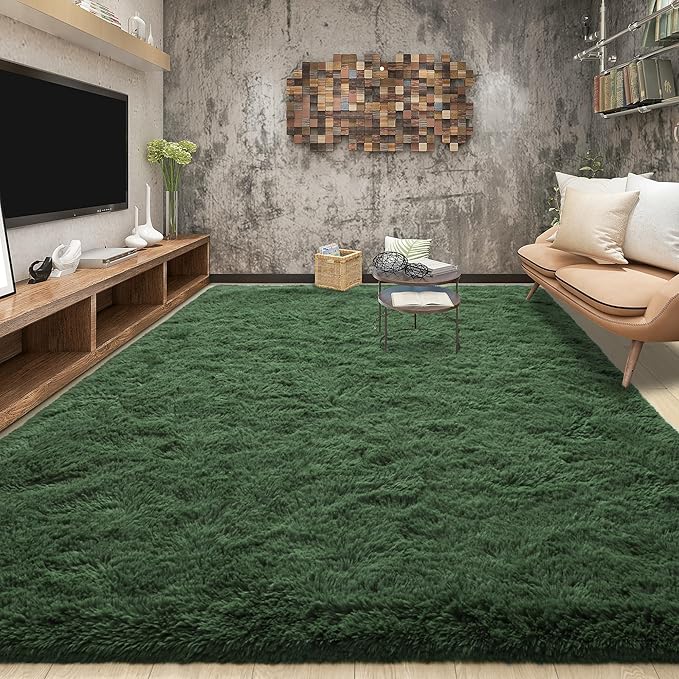 Tepook Area Rugs 9x12 for Living Room, Super Soft Fluffy Rugs for Bedroom, Modern Shaggy Rug Fuzzy Carpets for Kids, Plush Indoor Nursery Home Decor Rug with Non-Slip Bottom, Dark Green
