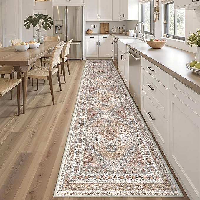 3x16 Runner Rug for Hallway, Non-Slip Long Kitchen Mats for Floor, Vintage Washable Rug for Entryway, Soft Hallway Runner for Dining Room, Bedroom, Living Room(Orange,3'x16')