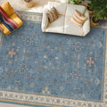 Hazo Haus Boho 7x10 Accent Area Rugs for Living Room - Dusky Blue Rug for Bedroom Under Bed, Dining Room Under Kitchen Table, Washable Soft Non Slip Unique Colorful Indoor Décor