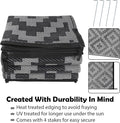 Outdoor Rug 6x9 ft, Black and Grey Lattice, Reversible Polypropylene