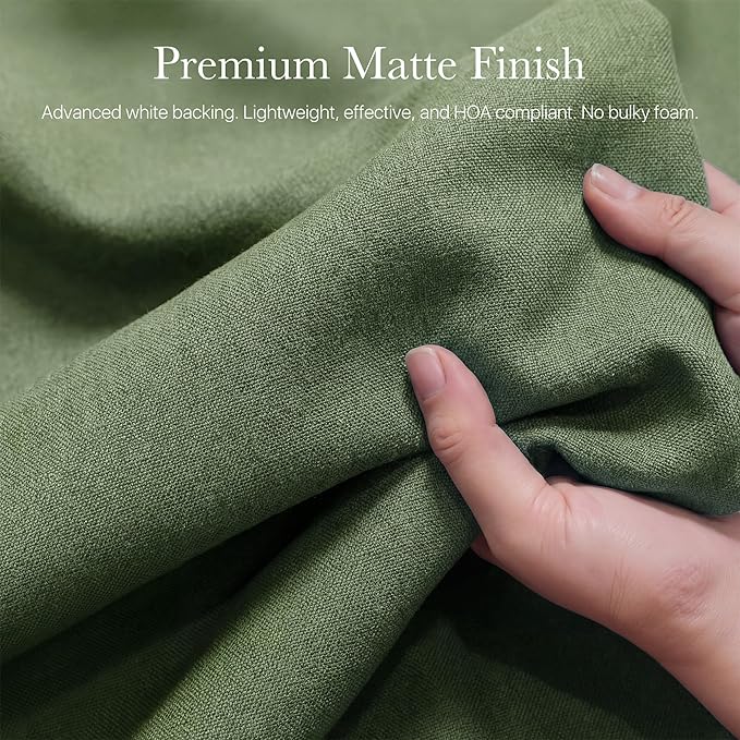 NICETOWN 100% Absolutely Blackout Linen Curtains for Bedroom Living Room, Dark Green, 52" Wide, 2 Pieces, Privacy Thermal Insulated Window Drapes 84" Long for Home Theater Enthusiasts or Gamers