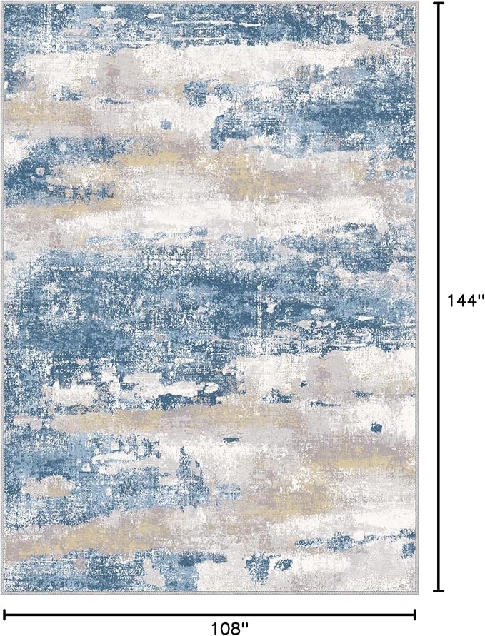 BEIMO Area Rugs 9x12 for Living Room Bedroom, Large Modern Abstract Machine Washable Soft Blue Cream Rug, Floor Carpet with Non Slip Backing for Dining Room