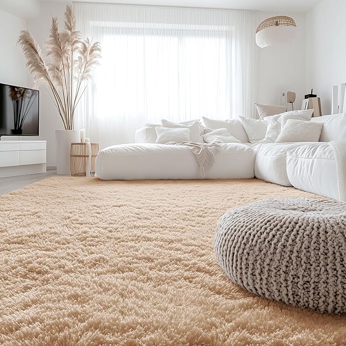 OLANLY 9x11 Machine Washable Large Area Rugs for Living Room, Bedroom, Soft Fluffy Shaggy Bedside Rug, Indoor Floor Carpet for Kids Girls and Boys, Dorms, Nursery, Home Decor Aesthetic, Beige