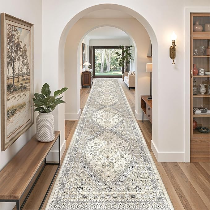 zesthome Washable Runner Rug 2.5x14 - Stain Resistant Entryway Rug,Ultra-Thin Kitchen Rugs, Anti Slip Backing Runner Rugs for Entrance Laundry Room Indoor Hallway (Beige,2.5'x14')