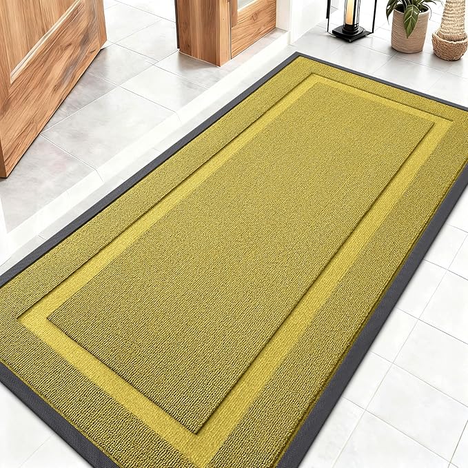 OLANLY Front Door Mat Indoor Outdoor Entrance, Waterproof All-Season, All-Weather Doormat, Sturdy Natural Rubber, Low Profile, Easy Clean Patio Porch Entryway Mat, 47x23, Lime Green