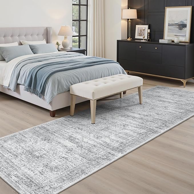Runner Rug 2x7 Washable Non-Slip Hallway Runner Rugs for Kitchen Bathroom Laundry Room Grey Vintage Floor Carpet Runners for Hallways Entryway