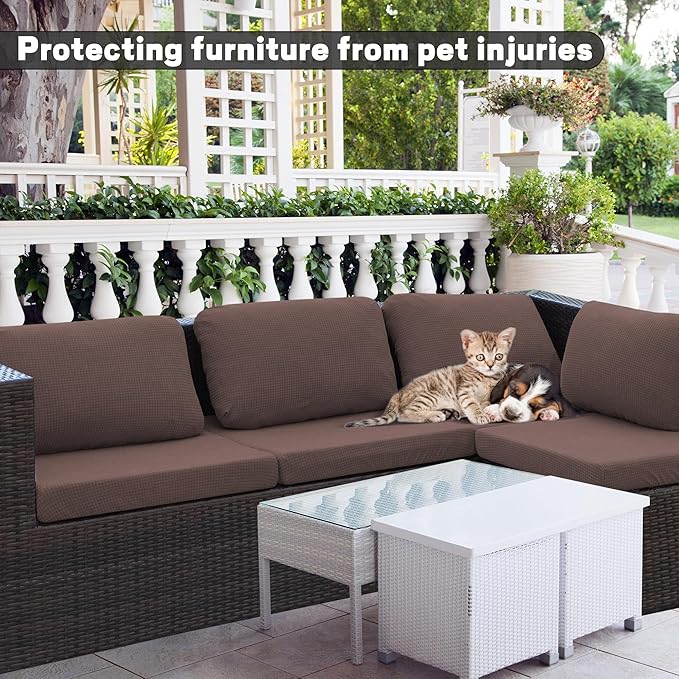 8Pcs Outdoor Cushion Covers, Patio Cushion Covers,Stretch Elastic Slipcovers, Replacement Washable & Reusable Furniture Protector for Patio Couch,Thick Jacquard Fabric(Camel, Cover Only)
