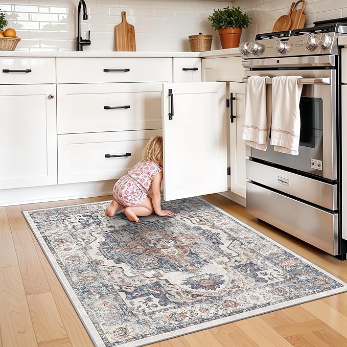 Washable 3x4 Entryway Area Rugs: Farmhouse Non-Slip kitchen Sink Floor Mats Water-Resistant Small Carpet for Bathroom Living Room Thin Soft Doormat Easy-Clean Decorative Rug for Pets Family(3x4,Brick)