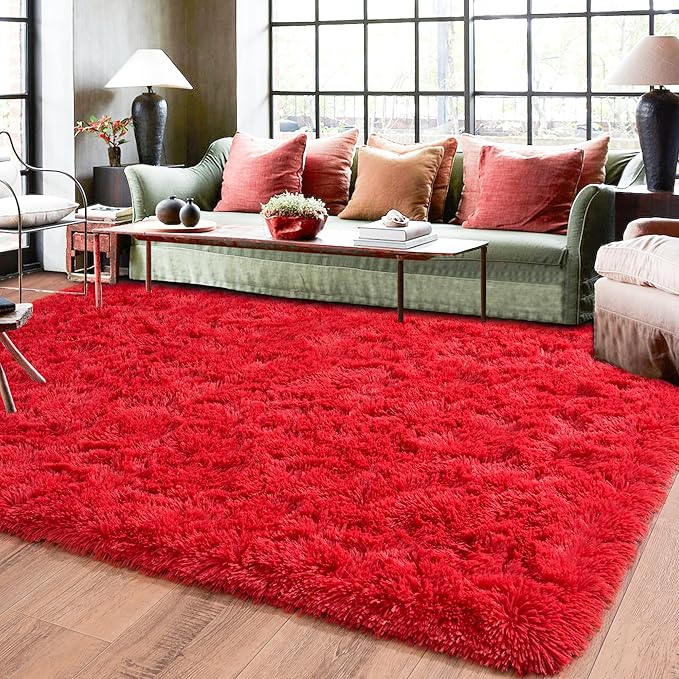 Rugs for Bedroom 4x6, Soft Shaggy Modern Shag Area Rug for Living Room, Upgrade Non-Slip Plush Fluffy Carpet for Kids Boys Girls Room Home Decor Aesthetic, Red