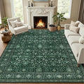 Area Rugs 10x12 Living Room Rug: Washable Rug Soft Vintage Distressed Floral Carpet Indoor Non-Slip Stain Resistant Large Carpets for Bedroom Dining Room Farmhouse Nursery Home Office Deep Green