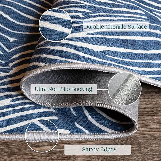Modern Outdoor Rug - 28" x 43" Front Door Mat Indoor Outside Entrance Non-Slip Washable Outdoor Mat Navy Blue White Ocean Waves Rug for Entryway Kitchen Bedroom Layered Doormat for Front Porch