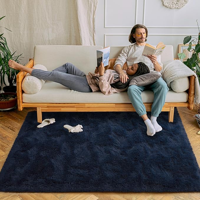 Chicrug Soft Area Rug for Bedroom Living Room Plush Fluffy Rug 4x6 Feet, Shag Furry Area Rug Carpet Non Shedding for Nursery Children Kids Girls Room Home Decorative, Navy Blue