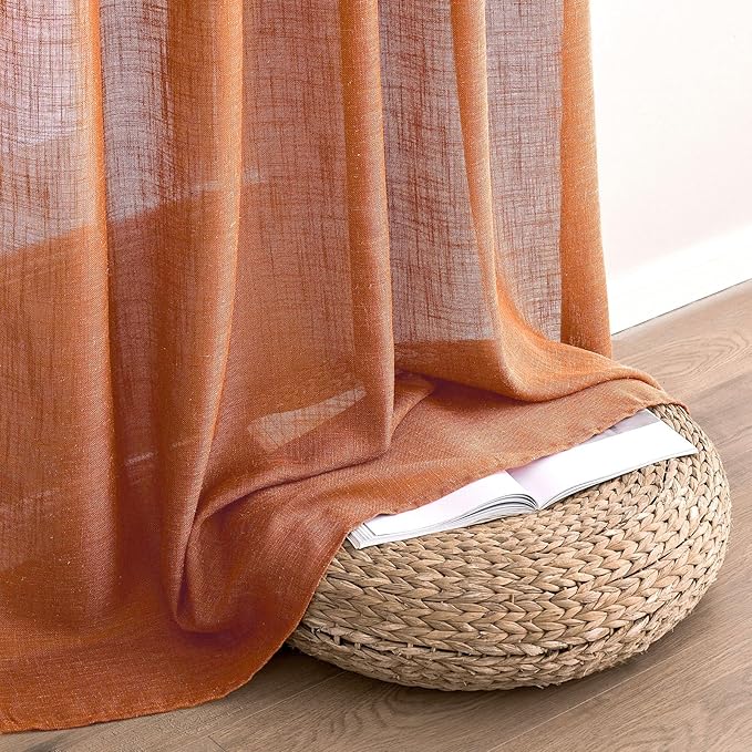 MIULEE Orange Curtains 84 Inch Length 2 Panels for Bedroom Living Room, Soft Thick Linen Textured Window Drapes Semi Sheer Light Filtering Back Tab Rod Pocket Burlap Look Fall Boho Decor