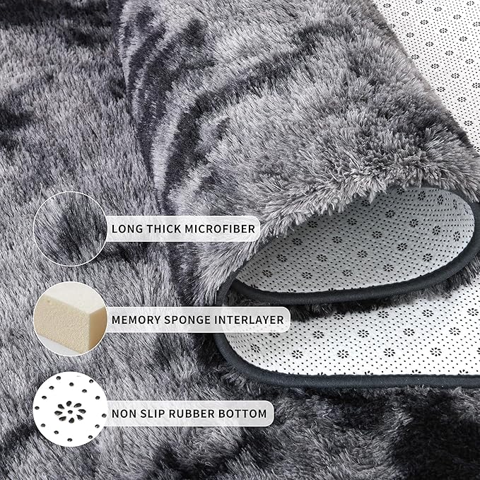 Tepook Area Rugs 10x14 for Living Room, Super Soft Fluffy Rugs for Bedroom, Modern Shaggy Rug Fuzzy Carpets for Kids, Plush Indoor Nursery Home Decor Rug with Non-Slip Bottom, Tie-Dyed Dark Grey