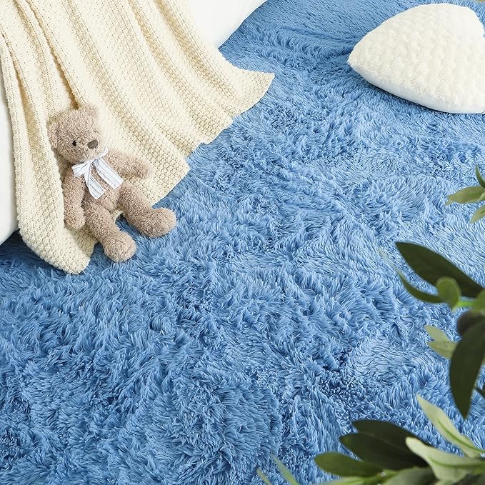 LOCHAS Ultra Soft Indoor Modern Area Rugs Fluffy Living Room Carpets for Children Bedroom Home Decor Nursery Rug 5.3x7.5 Feet, Cobalt Blue