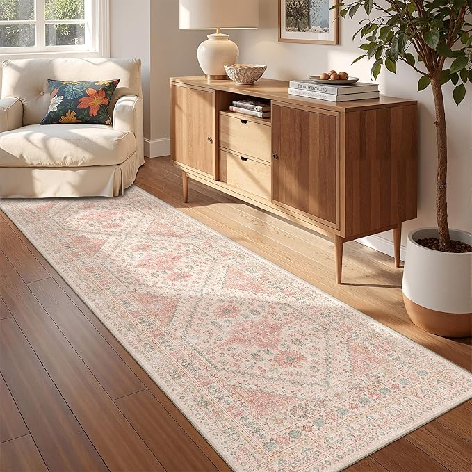 Kitchen Runner Rug Non Slip Washable 2.5x8, Soft Low Pile Entryway Rug Runners for Hallways,Carpet Runner for Living Room,Kitchen, Laundry, Bathroom(Pink,2.5'x8')