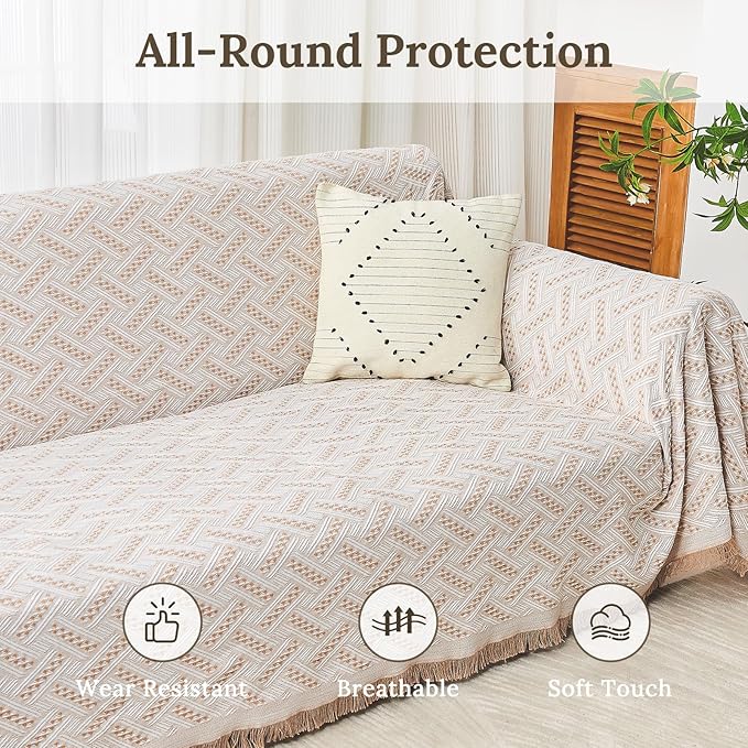HOMERILLA Sectional Couch Covers for Sectional Sofa L Shaped Sofa Cover Blanket 2 Pieces L Shape Furniture Protector for Pets Dogs (Khaki White, XXX-Large)