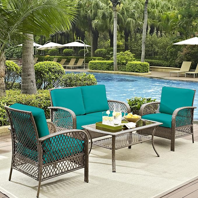 12Pcs Outdoor Cushion Covers, Patio Cushion Covers,Stretch Elastic Slipcovers, Replacement Washable & Reusable Furniture Protector for Patio Couch (Peacock Blue,Cover Only)