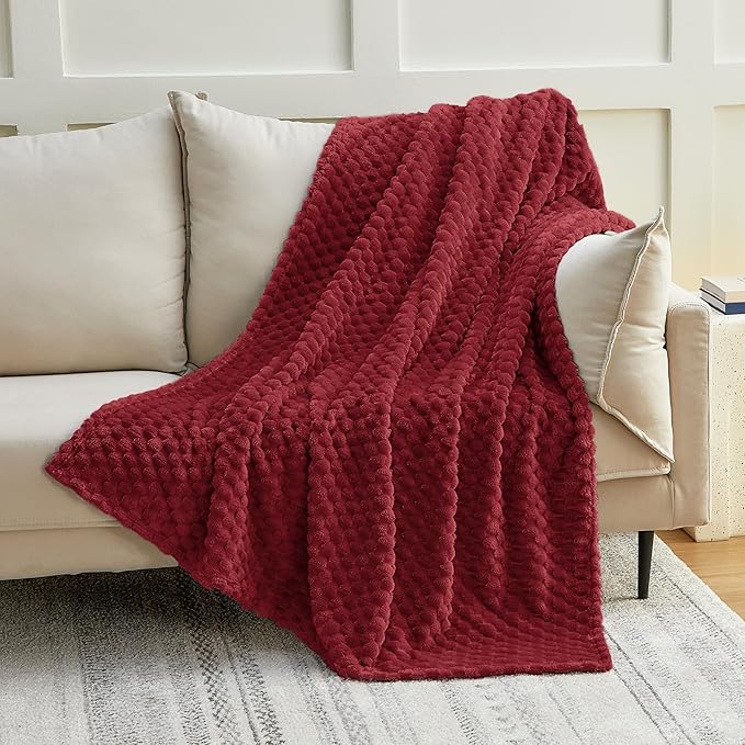 EXQ Home Fleece Blanket Twin Size for Couch or Bed - 3D Imitation Turtle Shell Jacquard Decorative Blankets - Cozy Soft Lightweight Fuzzy Flannel Blanket Suitable for All Seasons(60"×80",Red)