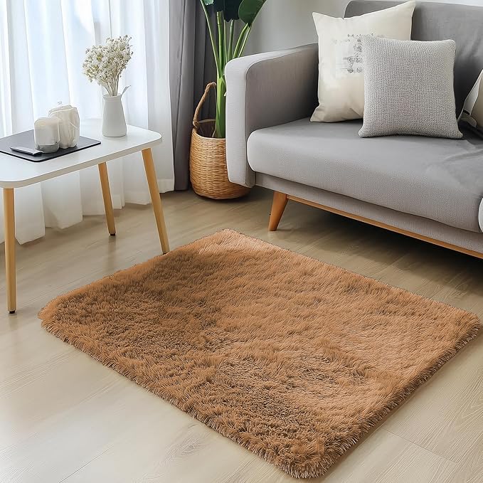 OLANLY 2x3 Machine Washable Small Bedside Rug, Soft Fluffy Shaggy Entryway Throw Rugs for Bedroom, Living Room, Indoor Floor Carpet for Kids Girls and Boys, Nursery Rooms, Home Decor Aesthetic, Khaki