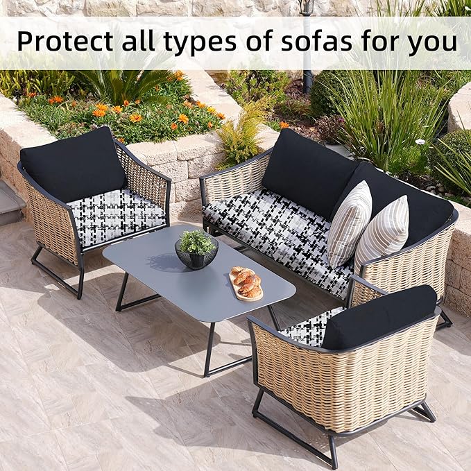 8Pcs Stretch Patio Cushion Covers,Outdoor Couch Covers Replacement,Outdoor Couch & Sofa Slipcovers,for Patio Furniture Cushion Covers,Washable Reusable urniture Protector(Black Grid,8PCS)