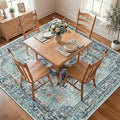 RELEANY Area Rugs Square 7ft Washable Non-Slip, Floral Vintage Distress Print Pattern Medallion Carpet for Living Room Bedroom Dining Room, Green Navy Blue White Red Teal Colorful