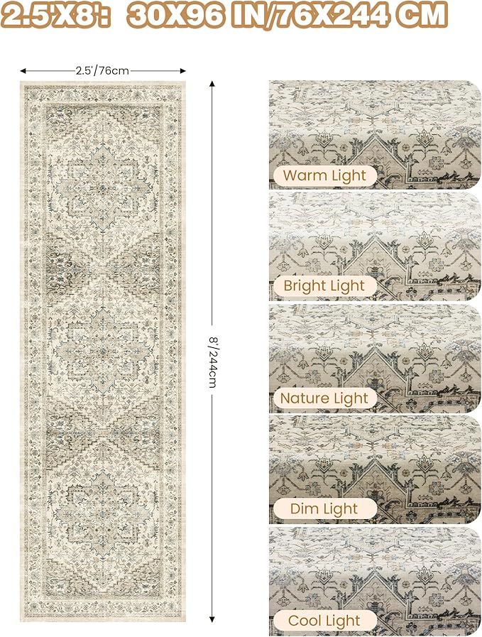 Kitchen Runner Rug Non Slip Washable 2.5x8, Soft Low Pile Entryway Rug Runners for Hallways,Carpet Runner for Living Room,Kitchen, Laundry, Bathroom(Brown/Beige,2.5'x8')