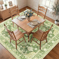 RELEANY Area Rugs Square 7ft Washable Non-Slip, Floral Vintage Distress Print Pattern Medallion Carpet for Living Room Bedroom Dining Room, Sage Green Yellow