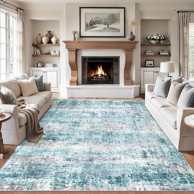 Area Rugs Living Room Rug - 5x7 Washable Modern Abstract Soft Neutral Non-Slip Carpet Large Indoor Floor Thin Carpets for Bedroom Dining Room Farmhouse Nursery Home Office Green