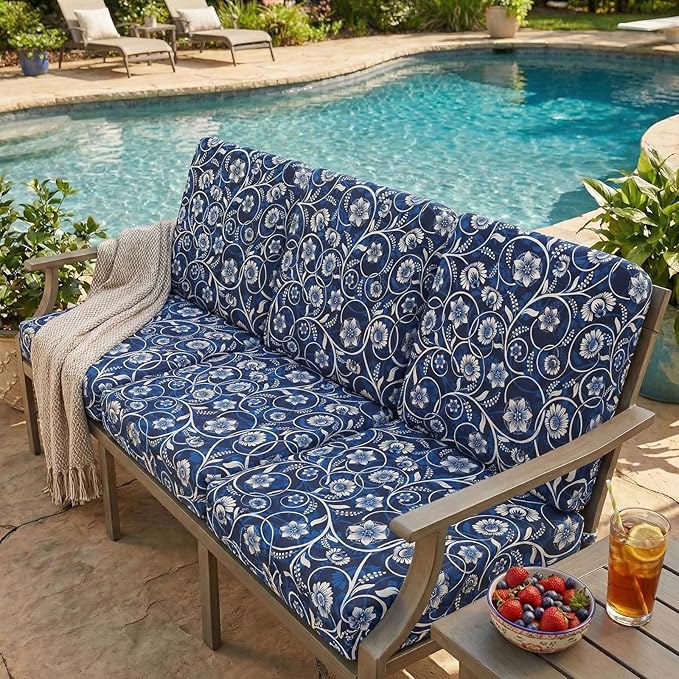 hyha Printed Couch Cushion Covers, Floral Sofa Covers Washable for 2 Cushion Couch, Stretch Pattern Outdoor Cushion Covers for Patio Furniture with Elastic Bottom(2 Packs, Baroque)
