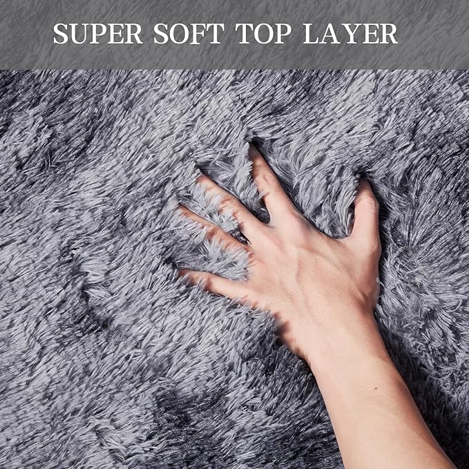 Shag Area Rugs for Living Room 5x7 Feet, Upgrade Anti-Skid Rectangular Cozy Rug, Indoor Floor Carpet for Kids Boys Girls Dorm Bedroom Playroom, Home Decor Aesthetic, Tie-Dyed Dark Gray