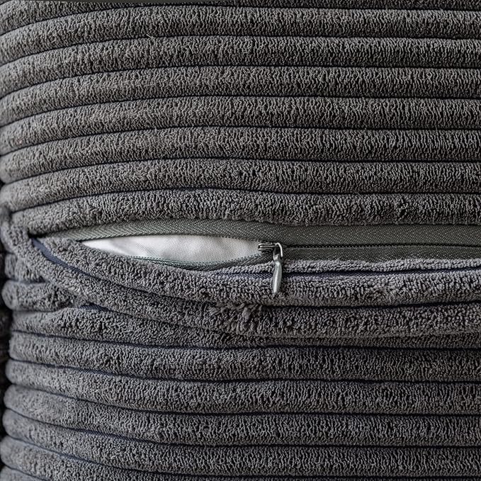 MIULEE Decorative Throw Pillow Covers for Couch Bed Livingroom 20x20 Inch Set of 2 Dark Grey Boho Accent Throw Pllows Broadside Striped Patchwork Soft Corduroy Pillowcases