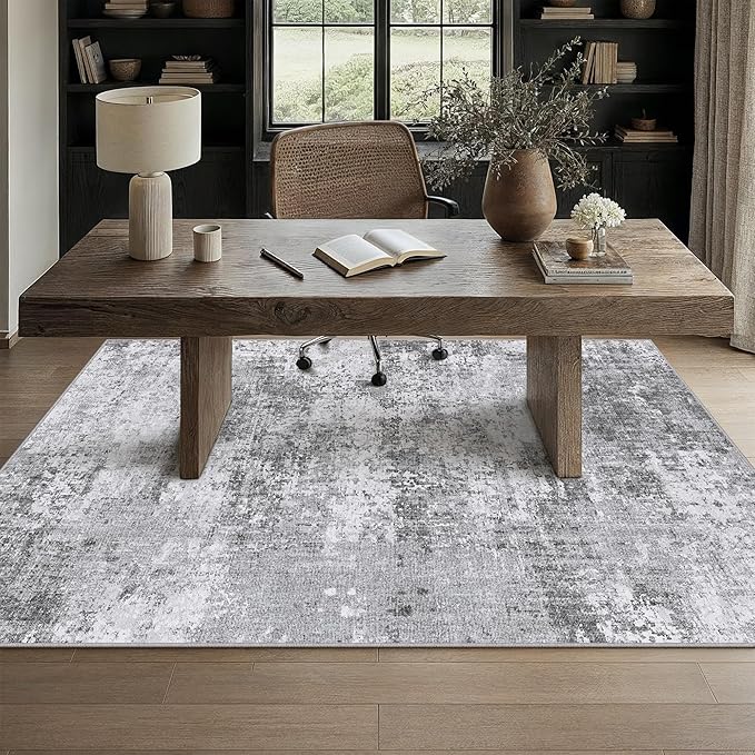 PureCozy 5x7 Grey Area Rug Washable Non Slip Modern Abstract Living Room Carpet Neutral Low Pile Soft Gray Bedroom Contemporary Throw Rug Indoor for Kitchen Office Laundry Dining Room