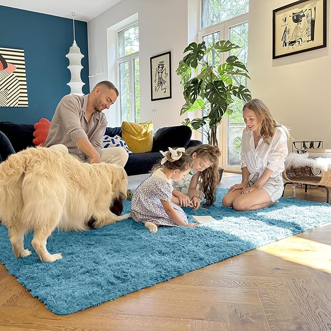 OLANLY 2x4 Machine Washable Runner Rugs for Hallway, Soft Fluffy Shaggy Bedside Rugs for Bedroom, Living Room, Indoor Floor Carpet for Kids Girls and Boys, Home Decor Aesthetic, Slate Blue
