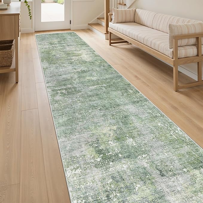 Runner Rug 2x10 Washable Non-Slip Hallway Runner Rugs for Kitchen Bathroom Laundry Room Green/Ivory Vintage Floor Carpet Runners for Hallways Entryway