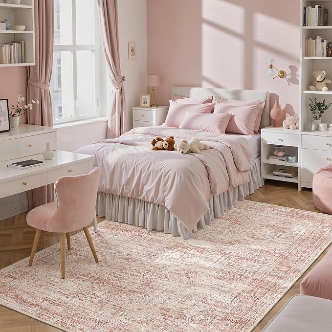 6x9 Area Rug for Living Room Washable Non-Slip Modern Rugs for Bedroom Dining Room Ultra-Thin Indoor Pink Rug