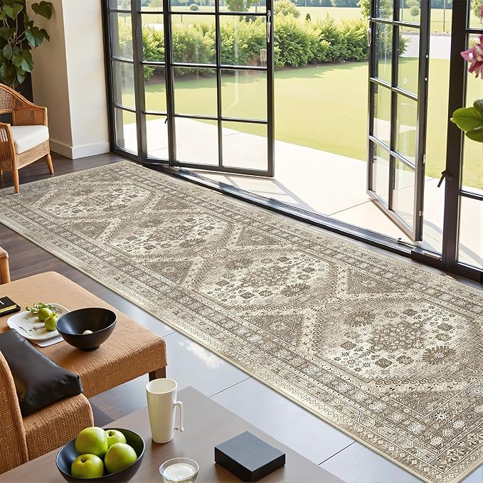 Kitchen Runner Rug Non Slip Washable 2.5x10, Soft Ultra-Thin Entryway Rug Runners for Hallways, Carpet Runner for Living Room,Kitchen, Laundry, Bathroom(Brown,2.5'x10')