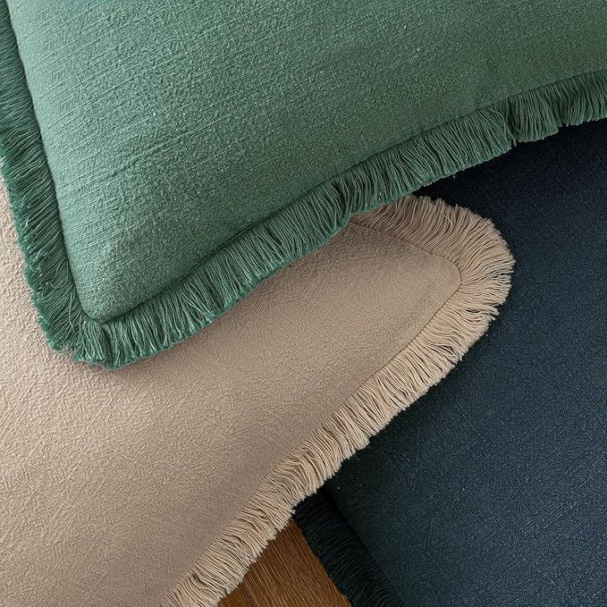 MIULEE Decorative Throw Pillow Covers Neutral Linen Fringe Throw Pillows Set of 2 Navy Blue Boho Farmhouse Cushion Covers with Tassels for Couch Sofa Bed Living Room Spring Home Decor 16x16 Inch