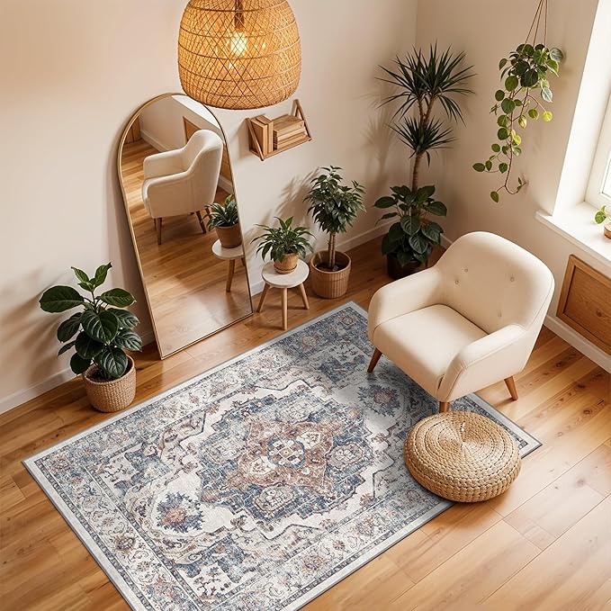 Washable 3x4 Entryway Area Rugs: Farmhouse Non-Slip kitchen Sink Floor Mats Water-Resistant Small Carpet for Bathroom Living Room Thin Soft Doormat Easy-Clean Decorative Rug for Pets Family(3x4,Brick)
