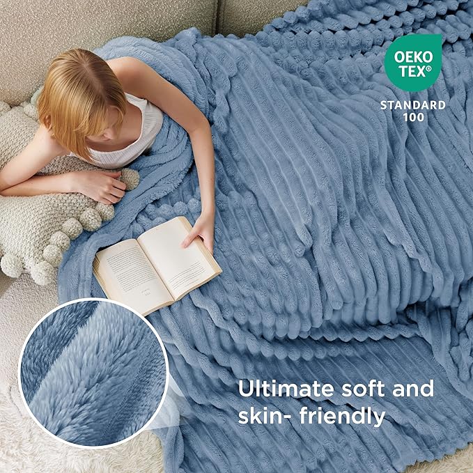 Bedsure GentleSoft Queen Blanket for Bed - Cozy Soft Blankets for Women, Cute Large Fall Throws for Girls, Blue, 90x90 Inches