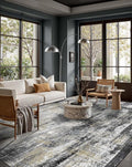 Latte&Fog 6x9 Area Rugs for Living Room Bedroom, Black Modern Abstract Neutral Washable Rug, Boho Non Slip Low Pile Carpet for Dining Room, Dorm,Classroom,College Dorm and Farmhouse - Black Gold