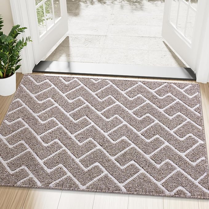 OLANLY Front Door Mat, Non-Slip Rubber Backing, Dirt Resistant and Absorbent, Washable, Easy to Clean Low-Profile Indoor Doormat for Back Door, Entryway, Inside Entrance, 48x32, Khaki
