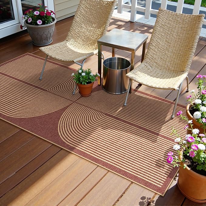 Lahome Enfys Modern Rainbow Easy Jute 2x6 Runner Rug, Red Runners for Hallways Non Slip Washable Kitchen Rugs, Farmhouse Stain Resistant Non Shedding Indoor Outdoor Carpet for Laundry Entryway