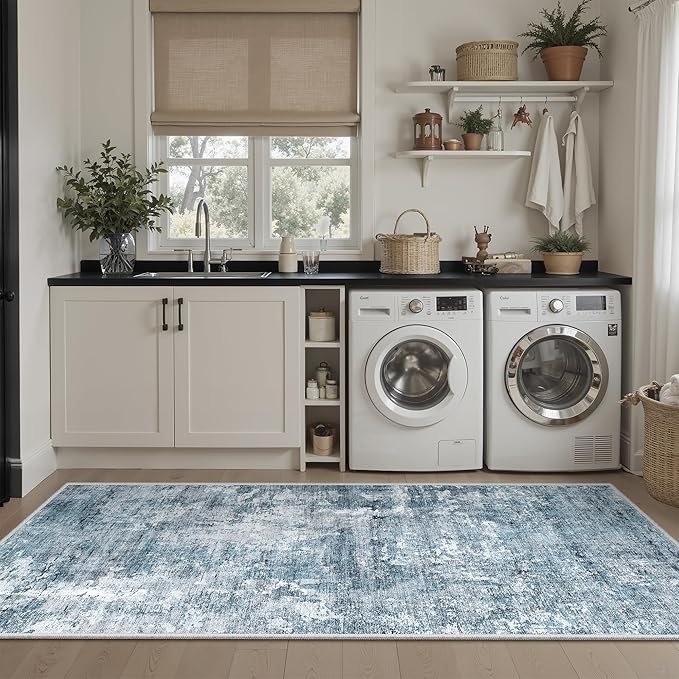 Runner Rug 2x5 Washable Non-Slip Kitchen Runner Rugs for Bathroom Laundry Room Blue/Grey Vintage Floor Carpet Runners for Hallway Entryway
