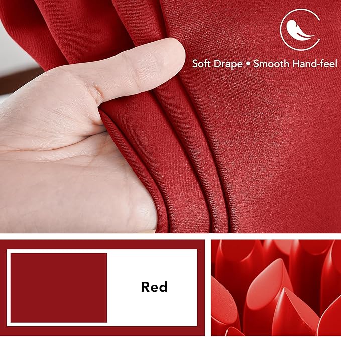 Deconovo Christmas Blackout Curtains, Thermal Insulated, W42 x L45 2 Panels, Back Tab, Machine Washable, Room-Darkening Drapes for Bedroom/Living Room Red