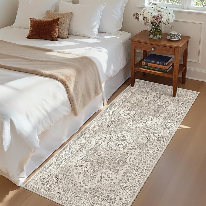 Madane Hallway Runner Rug - 2x5 Rug Runner Washable Runner Rugs Non-Slip Low-Pile Kitchen Runner Rug Laundry Room Rug Throw Carpet for Entrance Bedroom Living Room (2'x5', Beige/Brown)