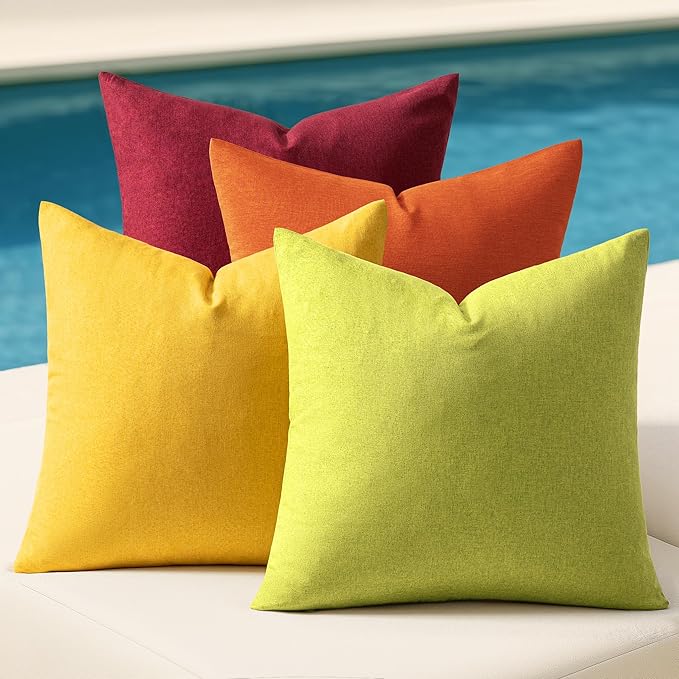 MIULEE Pack of 4 Decorative Outdoor Throw Pillow Covers Linen Waterproof Pillow Covers Farmhouse Cushion Cases for Patio Garden Tent Balcony Couch Sofa 18x18 inch Yellow Green