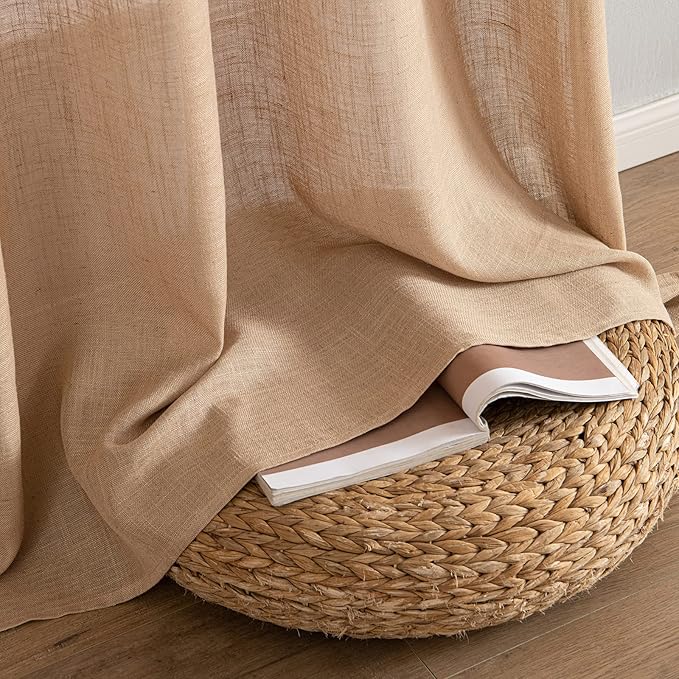 MIULEE Brown Linen Curtains 72 Inch Length for Bedroom Living Room, Soft Thick Linen Textured Window Drapes Semi Sheer Light Filtering Back Tab Rod Pocket Burlap Look Farmhouse Decor, 2 Panels