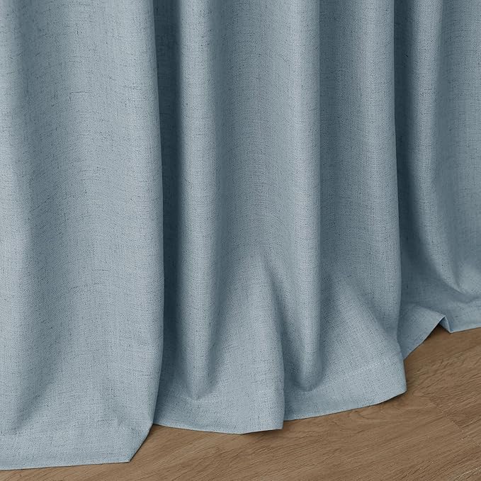 Nanspring Light Blue Linen Curtains 80 Inches Long 2 Panels Set for Living Room Bedroom Rod Pocket Back Tab Light Filtering Drape for Protect Privacy Curtain Modern Farmhouse Decor 52x80